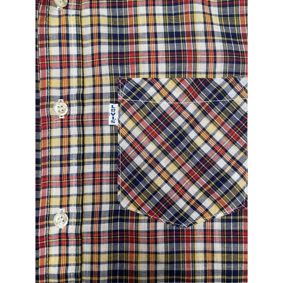 Levi's Vintage Button Down Shirt 1980s 80s Rainbow Plaid Long Sleeve Size Medium - Picture 5 of 6